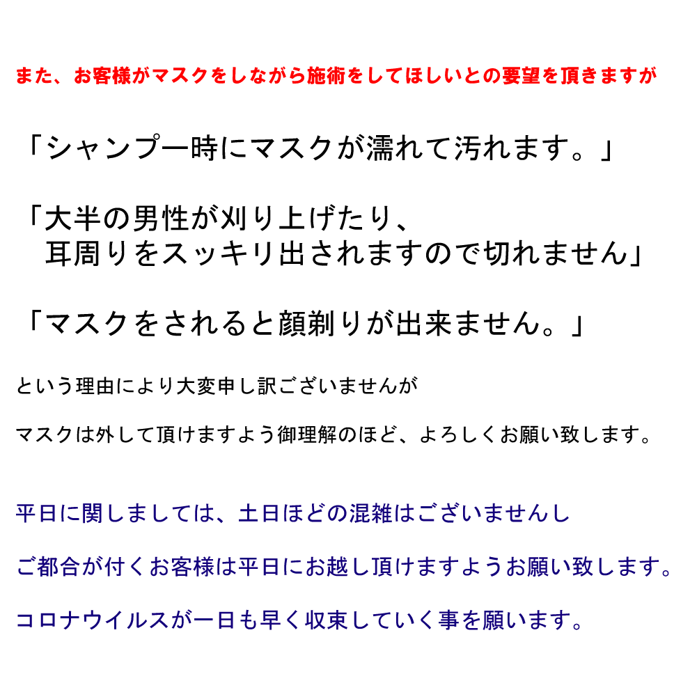 マスクをして技術をしてほしい