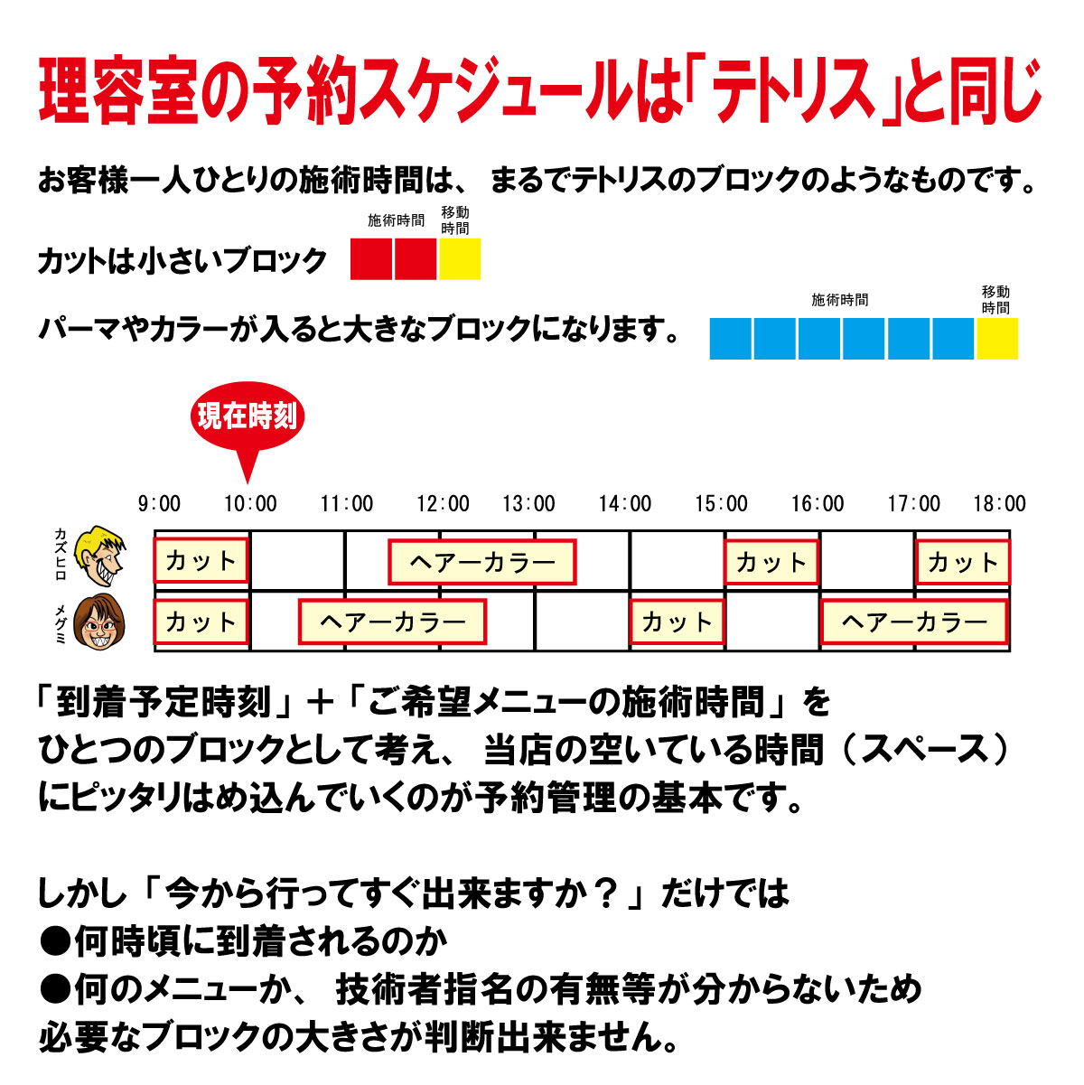 しかし「今から行ってすぐ出来ますか?」だけでは ●何時頃に到着されるのか ●何のメニューを希望されるのかが分からないため 必要なブロックの大きさが判断出来ません
