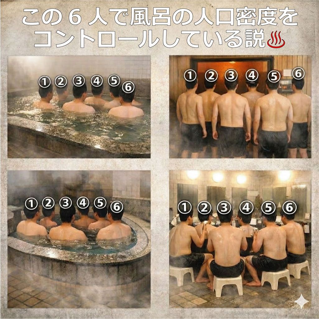 今日は、この6人で風呂の人口密度が左右される