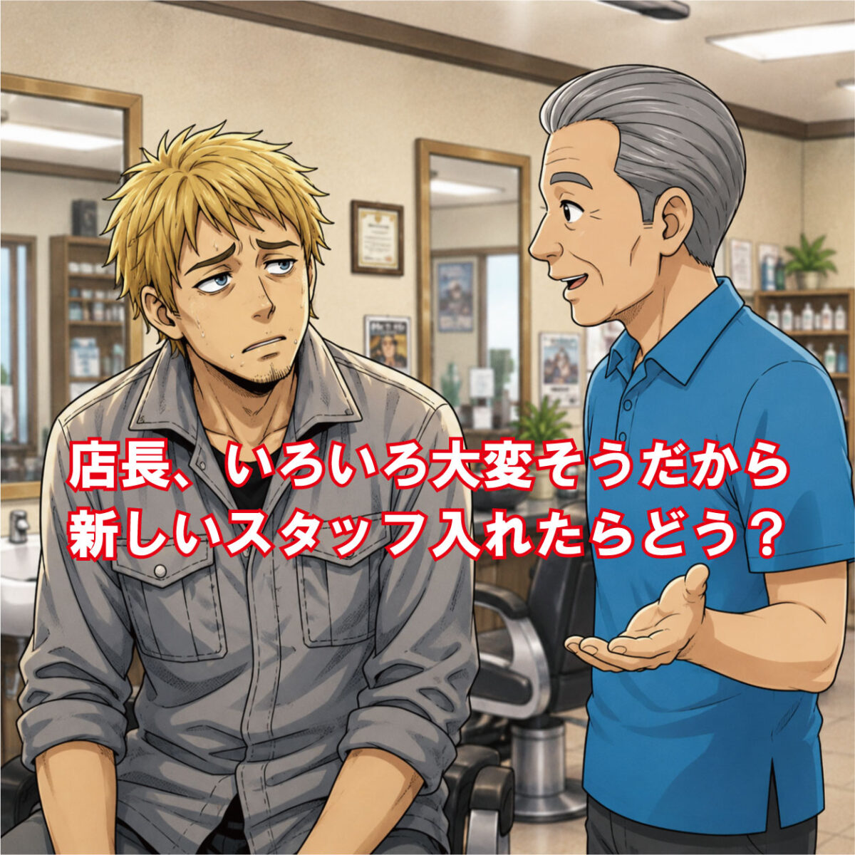 「店長、いろいろ大変そうだから、新しいスタッフを入れたらどうですか?」