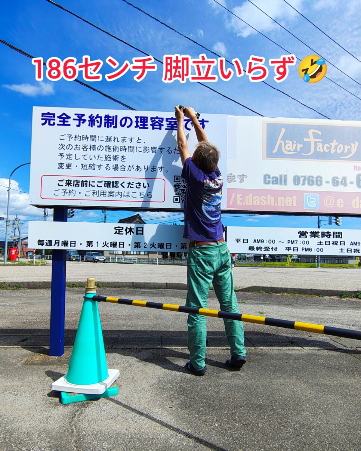 「186cm、脚立いらず!」