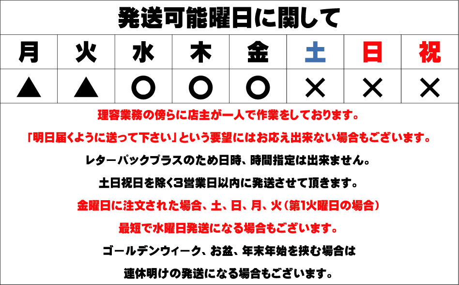 発送曜日に関して