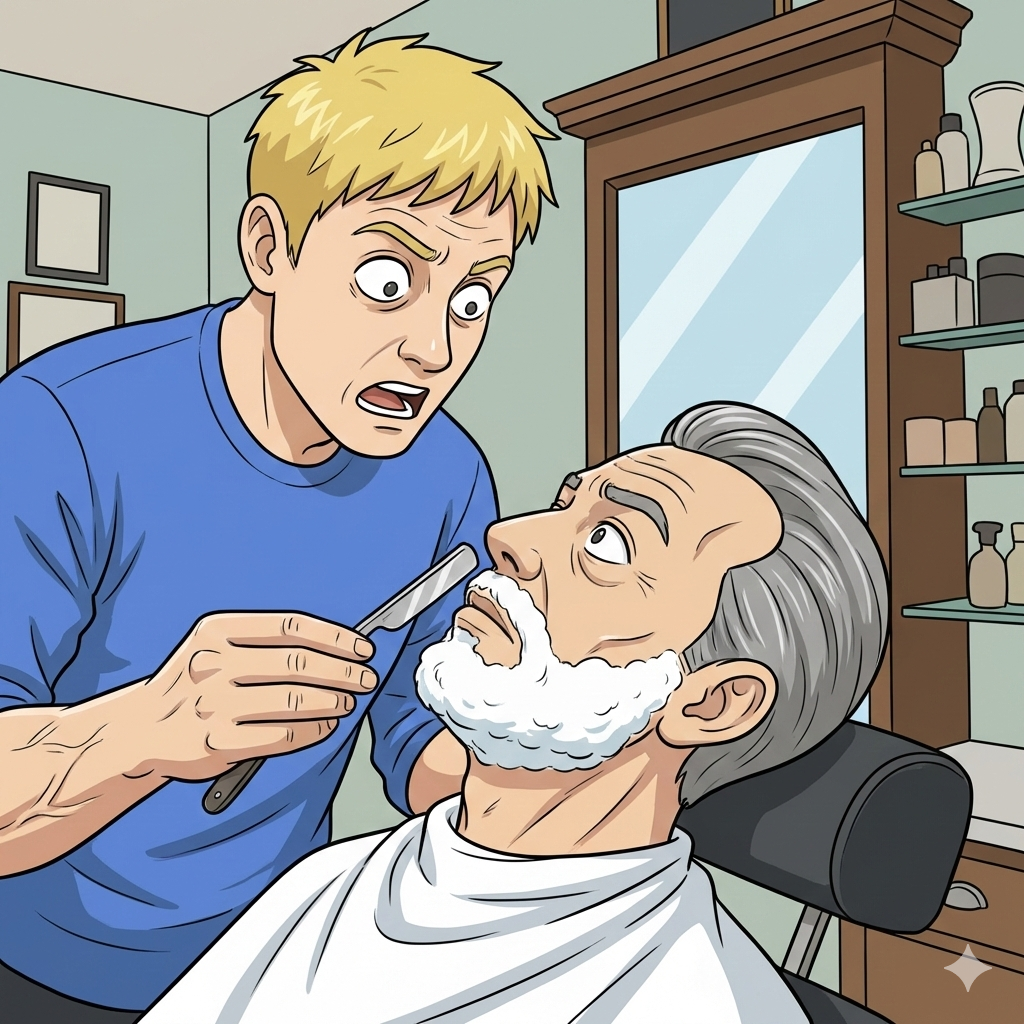 顔剃り中に見つめられる